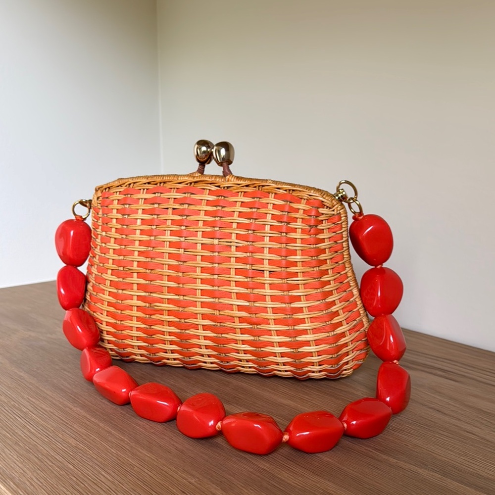 Chic Woven Orange Clutch with Gold Chain - Picture 9 of 10